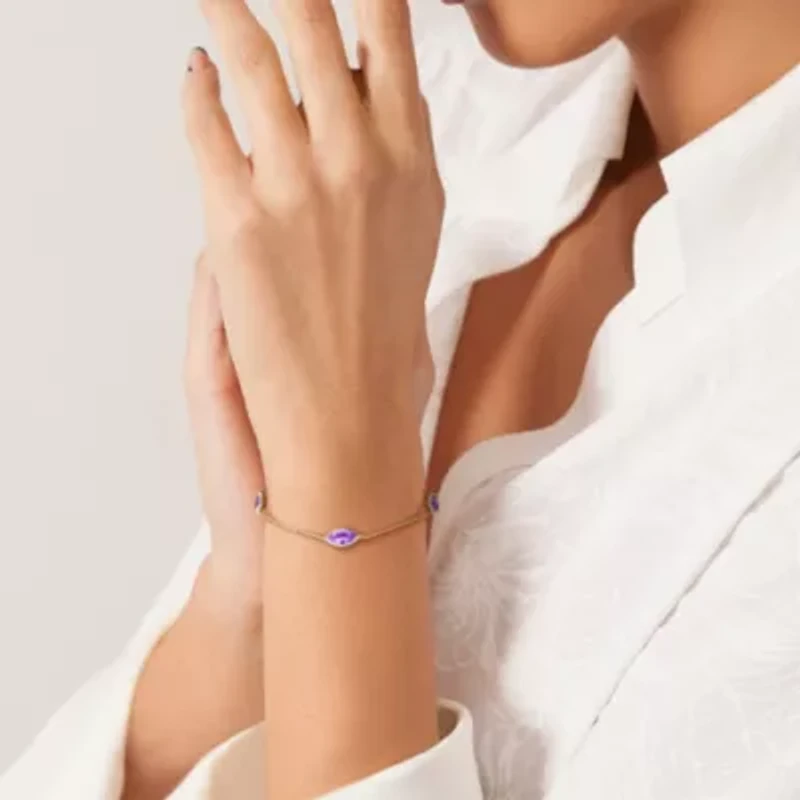Gemstone and Diamond Station Bracelet 14k Gold