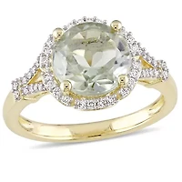 Diamond & Green Quartz Ring 14k Yellow Gold