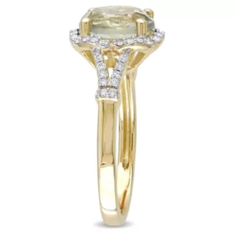 Diamond & Green Quartz Ring 14k Yellow Gold