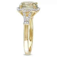 Diamond & Green Quartz Ring 14k Yellow Gold