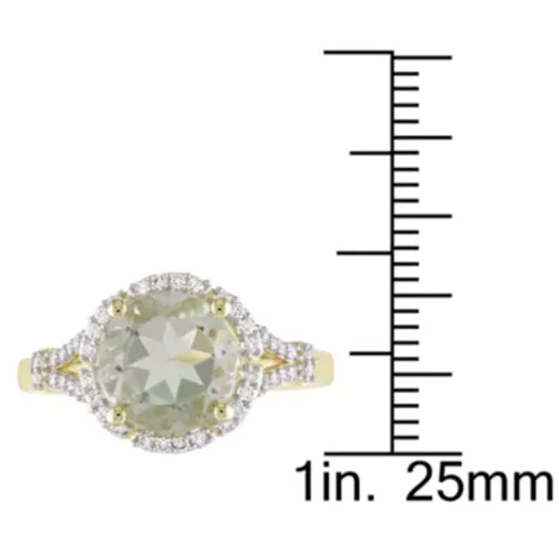 Diamond & Green Quartz Ring 14k Yellow Gold
