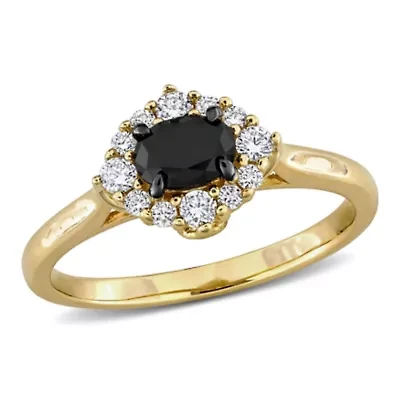 Black & White Diamond Ring 14k Yellow Gold Rhodium Plated