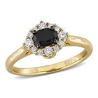Black & White Diamond Ring 14k Yellow Gold Rhodium Plated