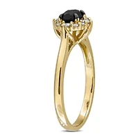 Black & White Diamond Ring 14k Yellow Gold Rhodium Plated