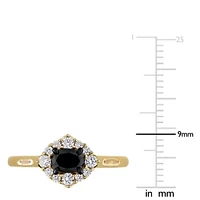 Black & White Diamond Ring 14k Yellow Gold Rhodium Plated