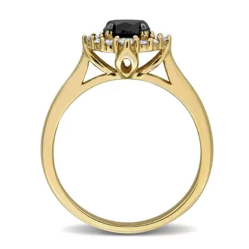 Black & White Diamond Ring 14k Yellow Gold Rhodium Plated