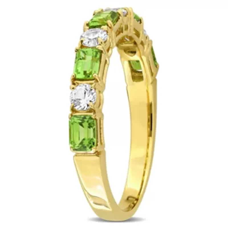 Green & White Sapphire Ring 14k Yellow Gold