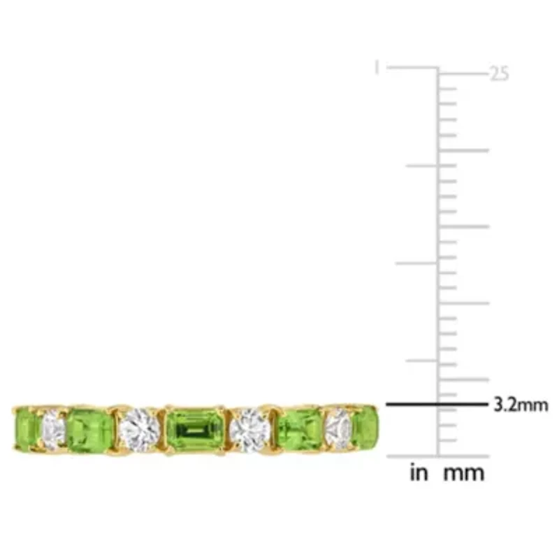 Green & White Sapphire Ring 14k Yellow Gold