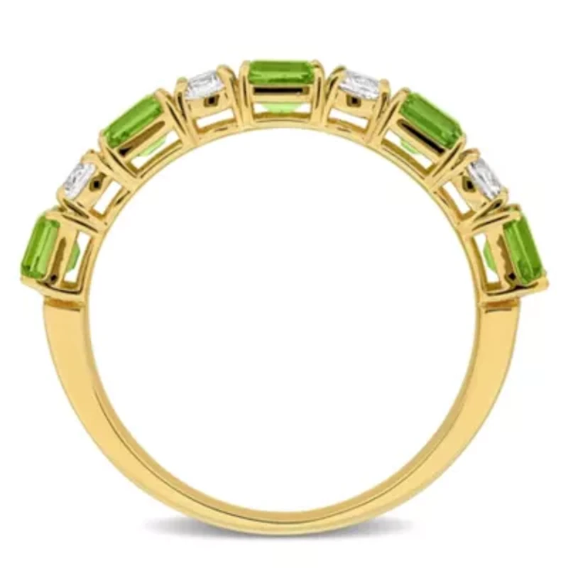 Green & White Sapphire Ring 14k Yellow Gold