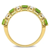 Green & White Sapphire Ring 14k Yellow Gold