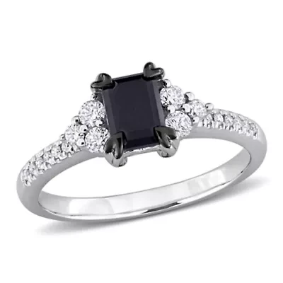 Black & White Diamonds Engagement Ring 14k Gold Rhodium Plated