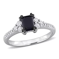 Black & White Diamonds Engagement Ring 14k Gold Rhodium Plated