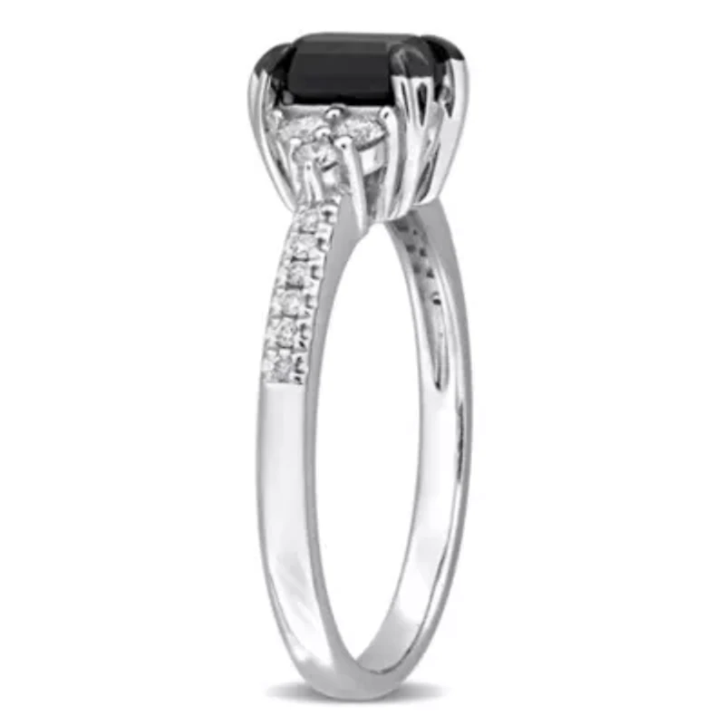 Black & White Diamonds Engagement Ring 14k Gold Rhodium Plated
