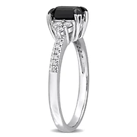 Black & White Diamonds Engagement Ring 14k Gold Rhodium Plated