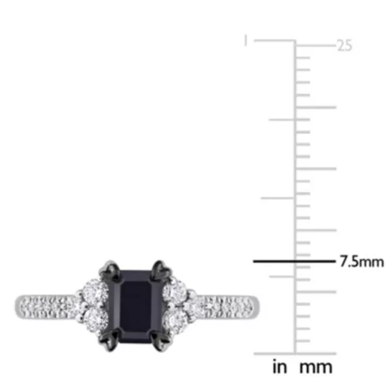 Black & White Diamonds Engagement Ring 14k Gold Rhodium Plated