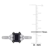 Black & White Diamonds Engagement Ring 14k Gold Rhodium Plated