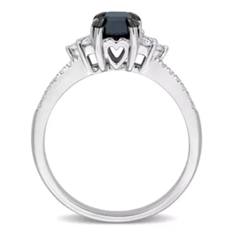 Black & White Diamonds Engagement Ring 14k Gold Rhodium Plated