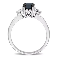 Black & White Diamonds Engagement Ring 14k Gold Rhodium Plated