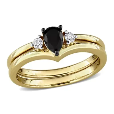 Black & White Diamonds Ring 10k Yellow Gold