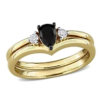 Black & White Diamonds Ring 10k Yellow Gold