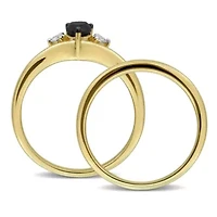 Black & White Diamonds Ring 10k Yellow Gold