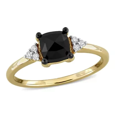 Black & White Diamond Ring 14k Yellow Gold Rhodium Plated