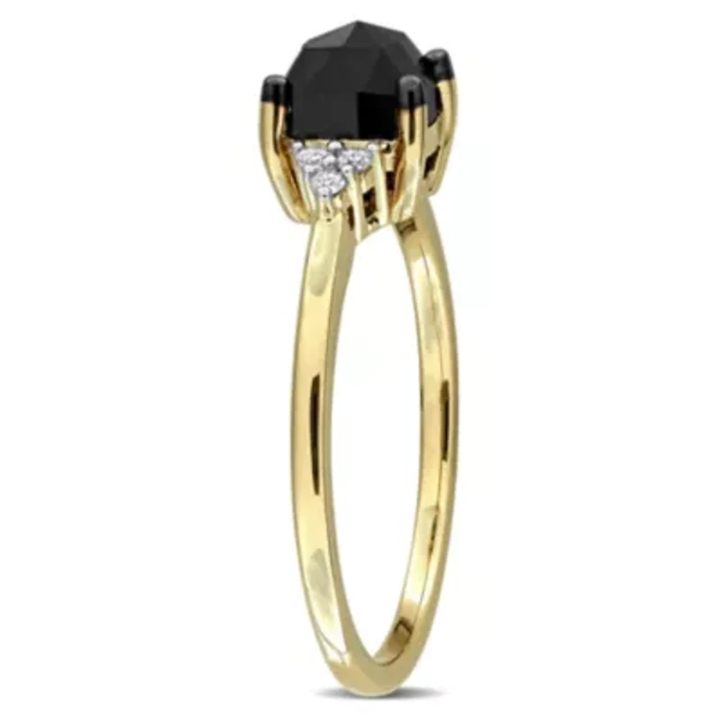 Black & White Diamond Ring 14k Yellow Gold Rhodium Plated