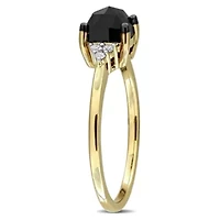 Black & White Diamond Ring 14k Yellow Gold Rhodium Plated