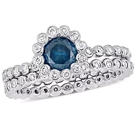 Blue & White Diamond Ring 10k Gold