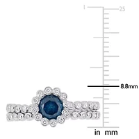 Blue & White Diamond Ring 10k Gold