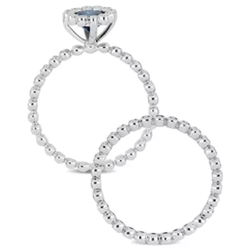 Blue & White Diamond Ring 10k Gold