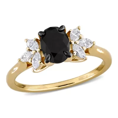 Black & White Diamond Ring 14k Yellow Gold Rhodium Plated