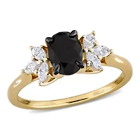 Black & White Diamond Ring 14k Yellow Gold Rhodium Plated