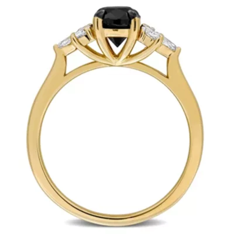 Black & White Diamond Ring 14k Yellow Gold Rhodium Plated