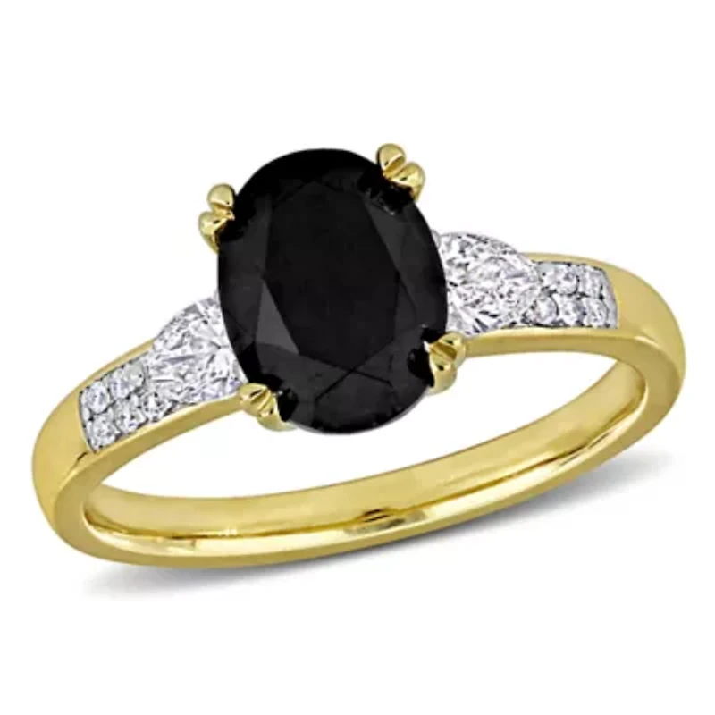 Black & White Diamond Ring 14k Yellow Gold Rhodium Plated