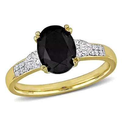 Black & White Diamond Ring 14k Yellow Gold Rhodium Plated