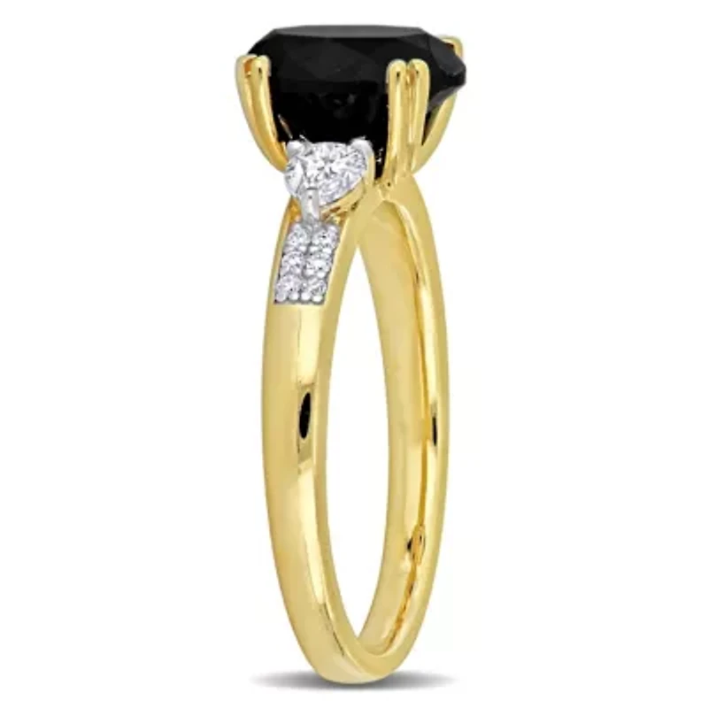 Black & White Diamond Ring 14k Yellow Gold Rhodium Plated
