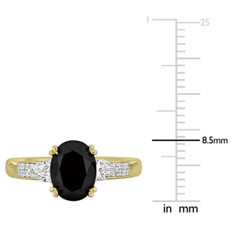 Black & White Diamond Ring 14k Yellow Gold Rhodium Plated