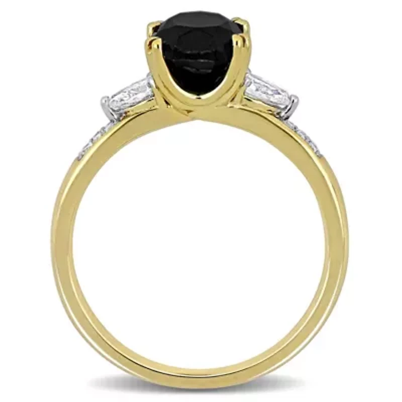 Black & White Diamond Ring 14k Yellow Gold Rhodium Plated