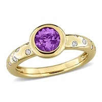 Diamond & Amethyst Ring 10k Yellow Gold