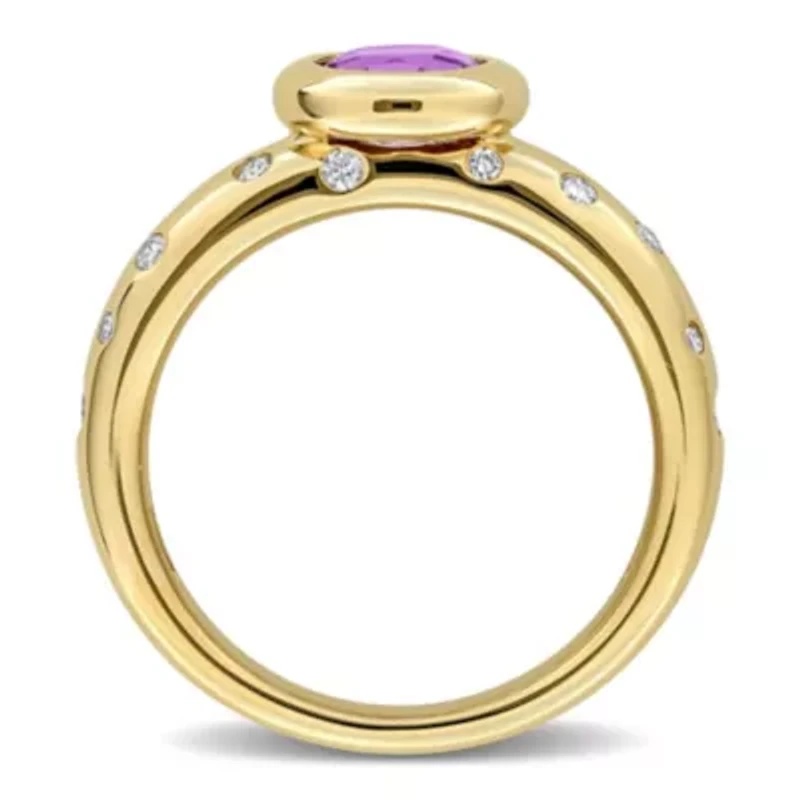 Diamond & Amethyst Ring 10k Yellow Gold