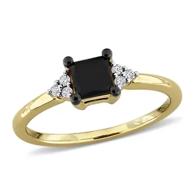 Black & White Diamond Ring 14k Yellow Gold Rhodium Plated