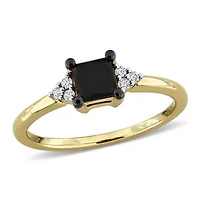 Black & White Diamond Ring 14k Yellow Gold Rhodium Plated