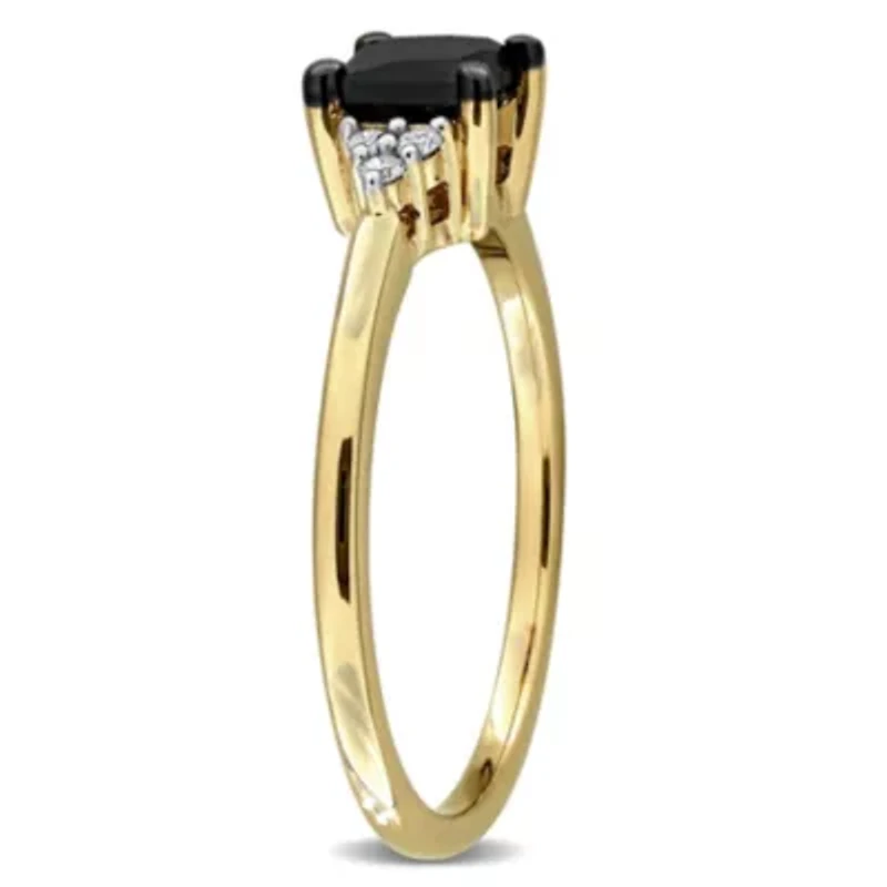 Black & White Diamond Ring 14k Yellow Gold Rhodium Plated