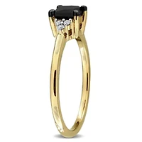 Black & White Diamond Ring 14k Yellow Gold Rhodium Plated