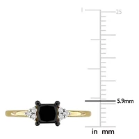 Black & White Diamond Ring 14k Yellow Gold Rhodium Plated