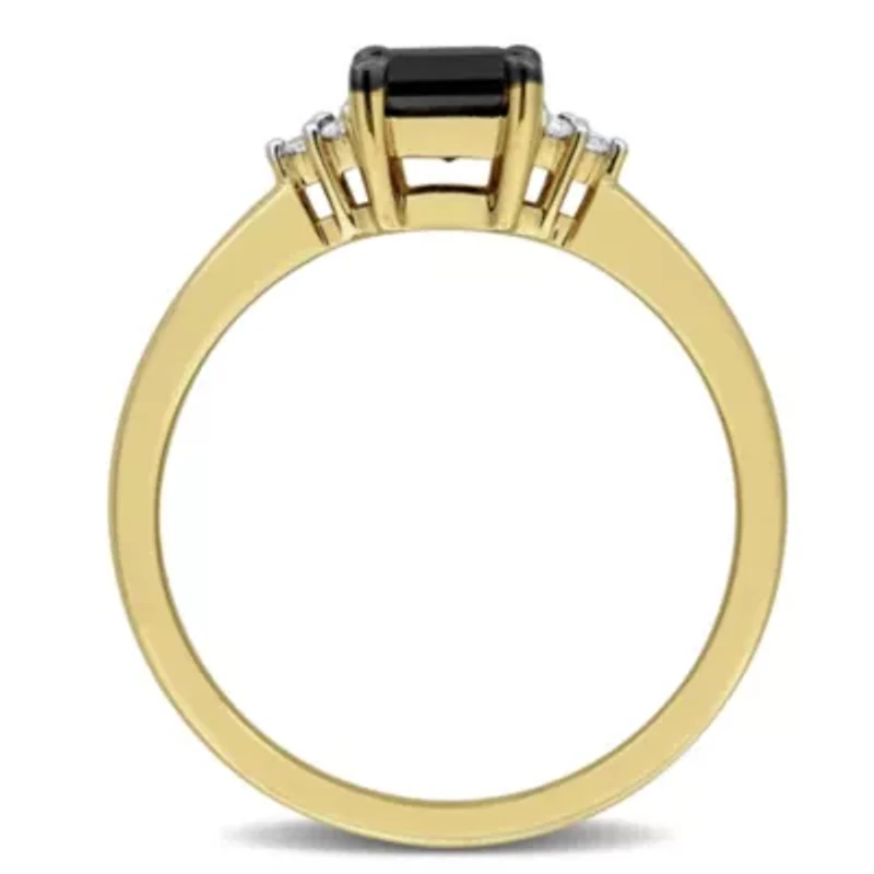 Black & White Diamond Ring 14k Yellow Gold Rhodium Plated