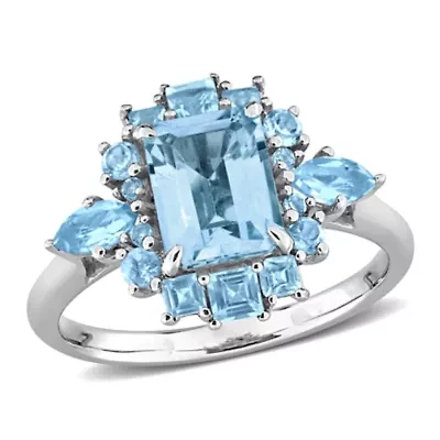 Swiss & Sky Blue Topaz Ring 14k White Gold