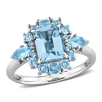 Swiss & Sky Blue Topaz Ring 14k White Gold