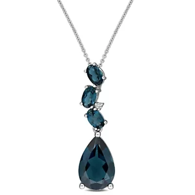 Gemstone and Diamond Drop Necklace 10k Gold